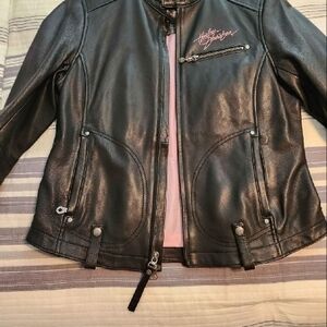 Harley-Davidson Black Leather Biker Jacket with Glossy Finish